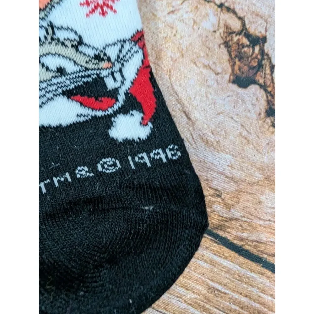 Vintage 90s Looney Toons Tweety And Bugs Bunny Christmas Holiday Socks Size 9-11